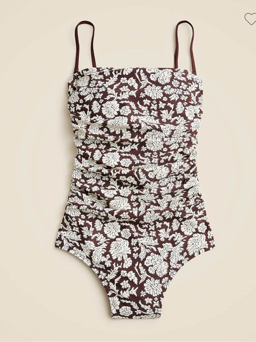 NWT J Crew SZ Blockprints 10 Gemma brown floral ruched bandeau one piece swimsui